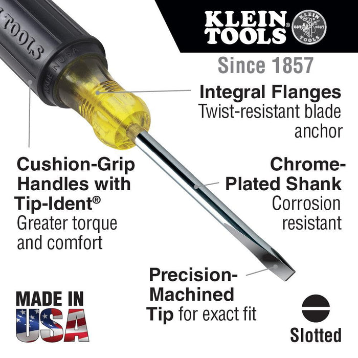 Klein Tools 605-6 1/4-Inch Cabinet Tip Screwdriver, Heavy Duty, 6-Inch, Made in USA