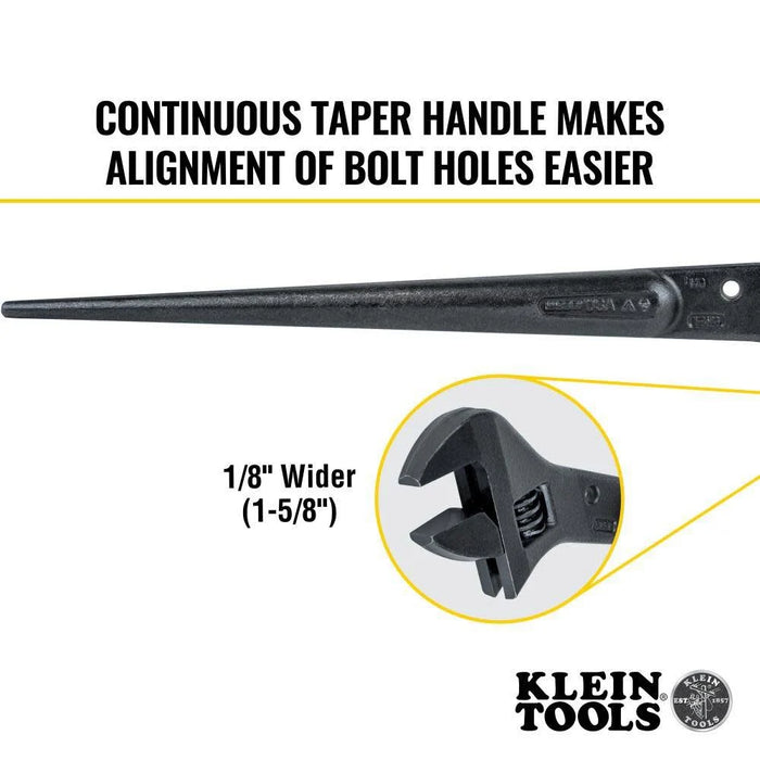 Klein Tools 3239 Adjustable Spud Wrench, Made in USA, 16-Inch Length, 1-5/8 Wrench Opening, Fits Heavy Nuts and Bolts up to 1-Inch, Tethering