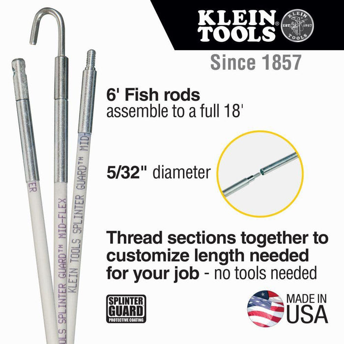 Klein Tools 56418 Hi-Flex Glow Rod Set, 18-Foot, Splinter Guard Coating, Stainless Steel Connectors, Glows in Dark