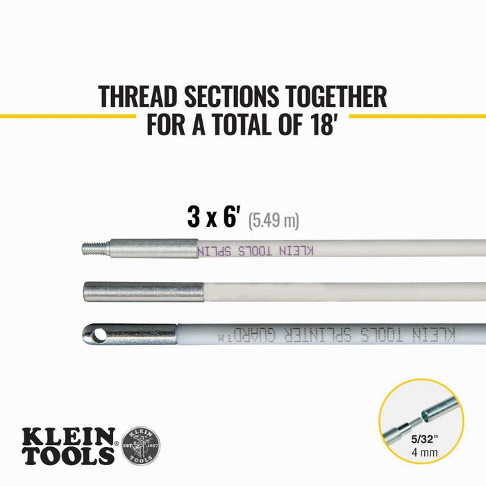 Klein Tools 56418 Hi-Flex Glow Rod Set, 18-Foot, Splinter Guard Coating, Stainless Steel Connectors, Glows in Dark