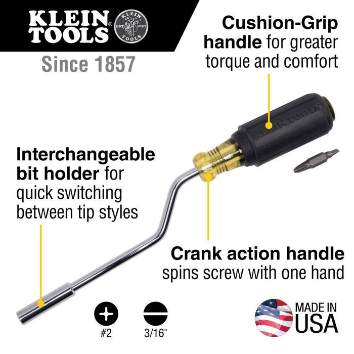 Klein Tools 67100 Multi-Screwdriver Set, Made in USA, 2-in-1 Interchangeable Rapi-Driv Screwdriver with Phillips and Slotted Bits