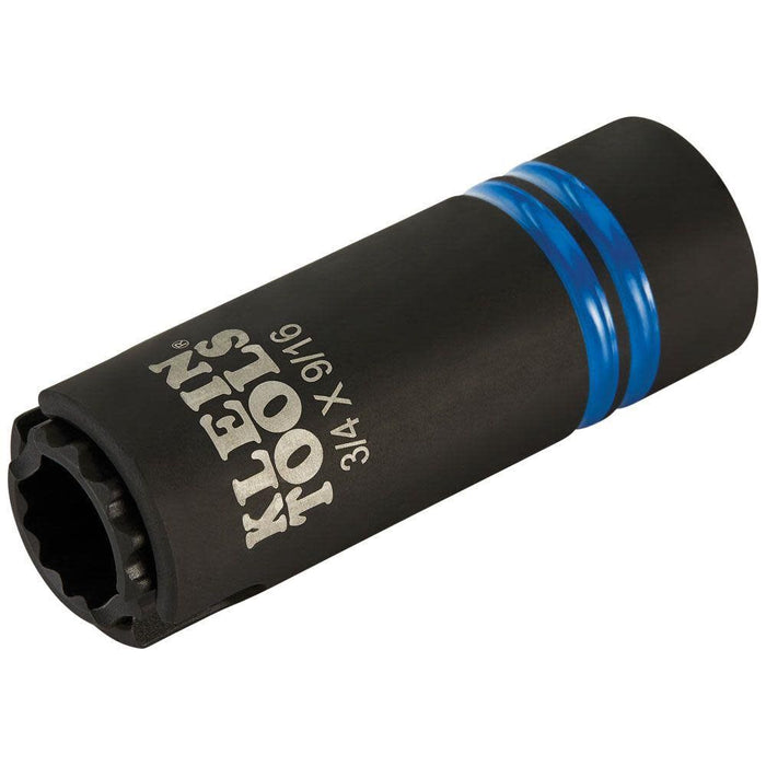 Klein Tools 66031 3-in-1 Slotted Impact Socket, 12-Point Deep Sockets, Coaxial Spring Loaded, 3/4 and 9/16-Inch Hex Sizes, 1/2-Inch Drive