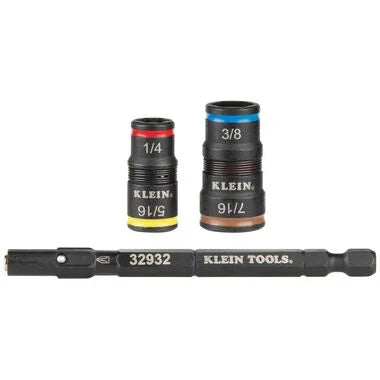 Klein Tools 32932 5-in-1 Impact Socket Set, 2 Flip Sockets with 4 SAE Hex Driver Sizes and 1/4-Inch Bit Holding Feature, Impact Rated