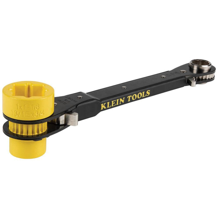 Klein Tools KT155HD Heavy-Duty 6-In-1 Lineman's Ratcheting Wrench with Bolt Through Design and Bright Yellow Socket