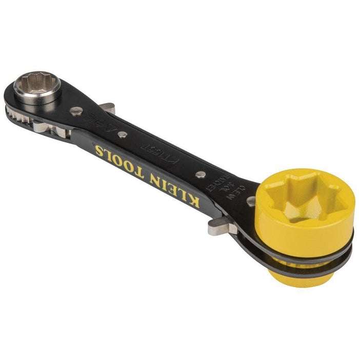 Klein Tools KT155T 6-In-1 Lineman's Ratcheting Wrench with Bolt Through Design and Bright Yellow Socket