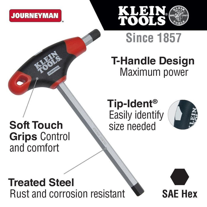 Klein Tools JTH610E T-Handle Hex Key Set, SAE Inch Sizes Allen Wrench Set with 6-Inch Blades, Stand Included, 10-Piece