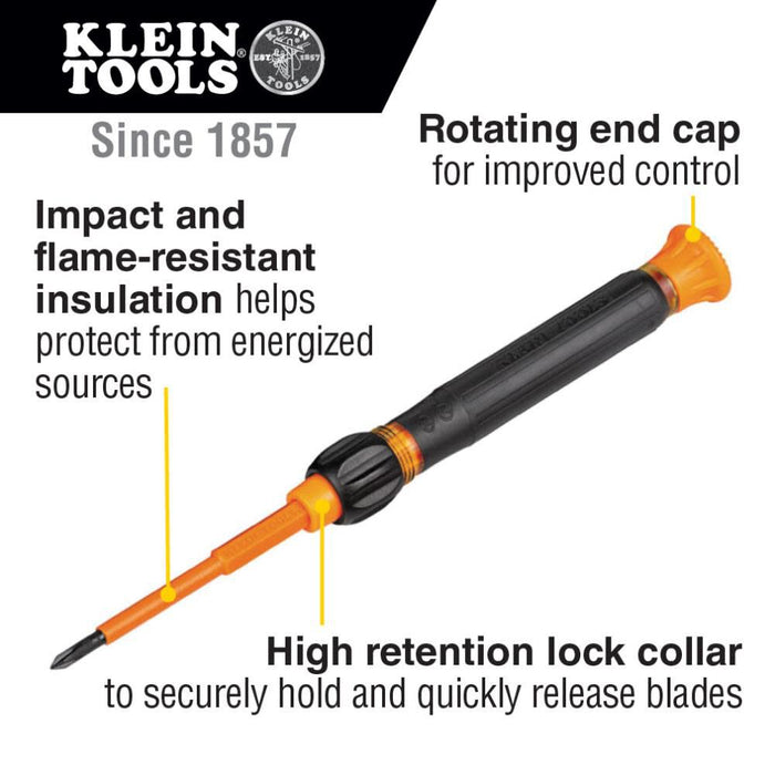 Klein Tools 32584INSR Precision 8-in-1 Screwdriver Set with Case, 1000V Rated Insulated Set with Phillips, Slotted and Tamperproof TORX Bits