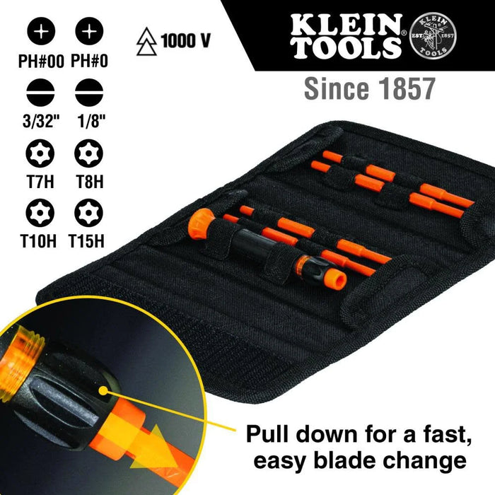 Klein Tools 32584INSR Precision 8-in-1 Screwdriver Set with Case, 1000V Rated Insulated Set with Phillips, Slotted and Tamperproof TORX Bits