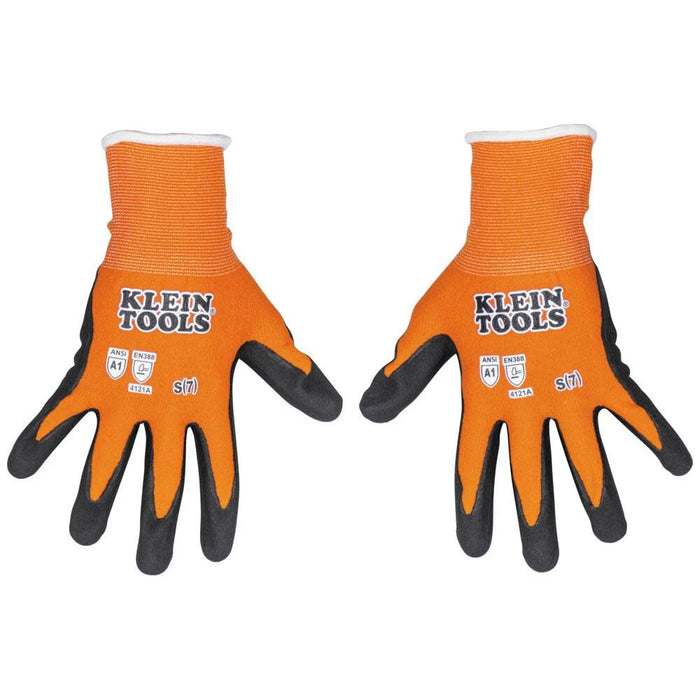 Klein Tools 60579 Work Gloves, Knit Dipped Cut Resistant ANSI A1 Nitrile Coated Gloves, Nylon-Spandex, Touchscreen Capable, Small, 2-Pair