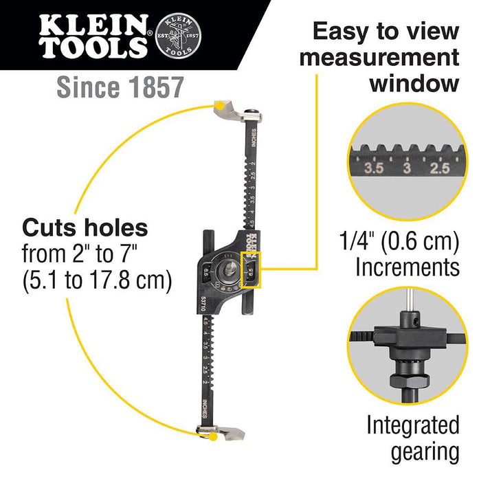 Klein Tools 53710 Hole Saw, Adjustable Circle Hole Cutter with Dustbowl, Integrated Vacuum Port, for Drywall and Ceiling Tiles, 2 to 7-Inch