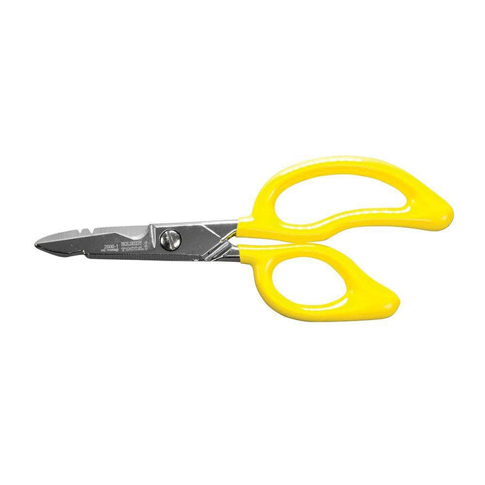 Klein Tools 26001 Scissors, Made in USA, All-Purpose Electrician's Scissors with Cable Cutting Notch, Serrated Blades, Deburr Notch, 6.75-Inch