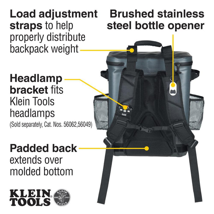 Klein Tools 62810BPCLR Cooler Backpack, 30 Cans Insulated Backpack Cooler, Rugged Bottom, Ideal for Jobsite, Hunting, Camping or Beach