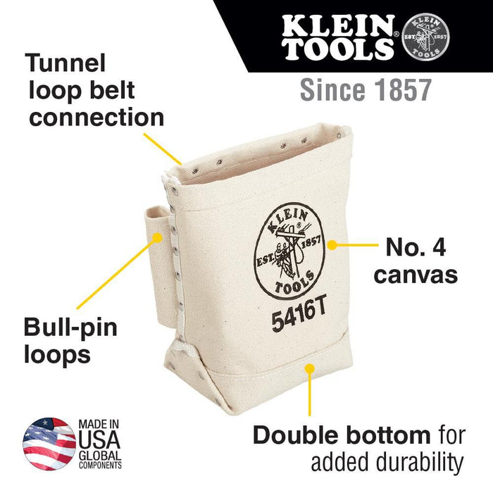 Klein Tools 5416T Tool Bag, Bull-Pin and Bolt Pouch, No. 4 Canvas with Tunnel Connection, 5 x 10 x 9-Inch