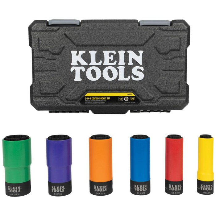 Klein Tools 66033 1/2-Inch Drive SAE Impact Socket Set with 12-Point Deep Sockets, High Visibility, Color Coated, Case Included, 6-Piece