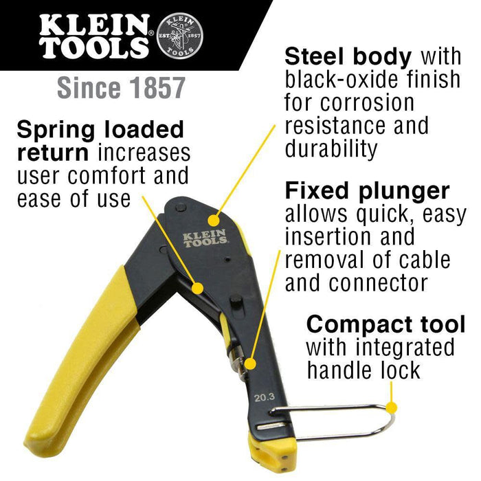 Klein Tools VDV026-211 Coax Installation Kit with Crimp Tool, Cable Cutter, Stripper and F Connectors with Storage Bag