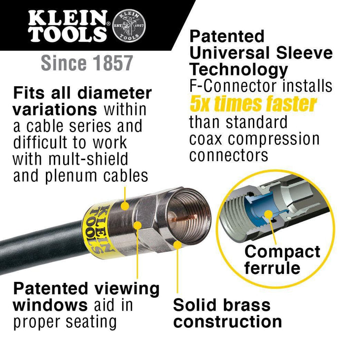 Klein Tools VDV026-211 Coax Installation Kit with Crimp Tool, Cable Cutter, Stripper and F Connectors with Storage Bag