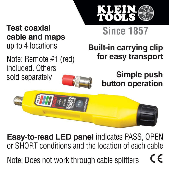 Klein Tools VDV512-100 Cable Tester, Coax Explorer 2 VDV Tester, Push Button Operation For Wire Tracing, Testing and Mapping Coaxial Cable