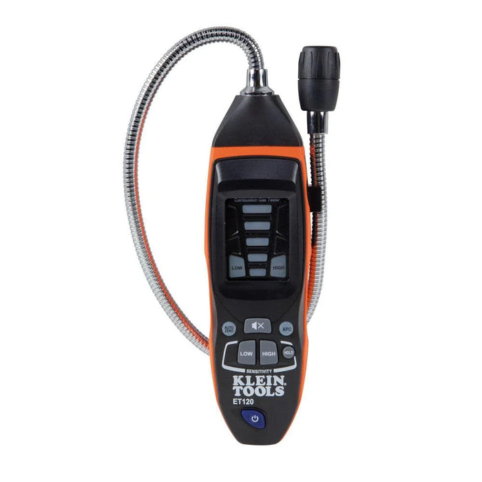 Klein Tools ET120 Gas Leak Detector, Combustible Gas Leak Tester with 18-Inch Gooseneck Has Range 50 - 10,000 ppm, Includes Pouch, Batteries