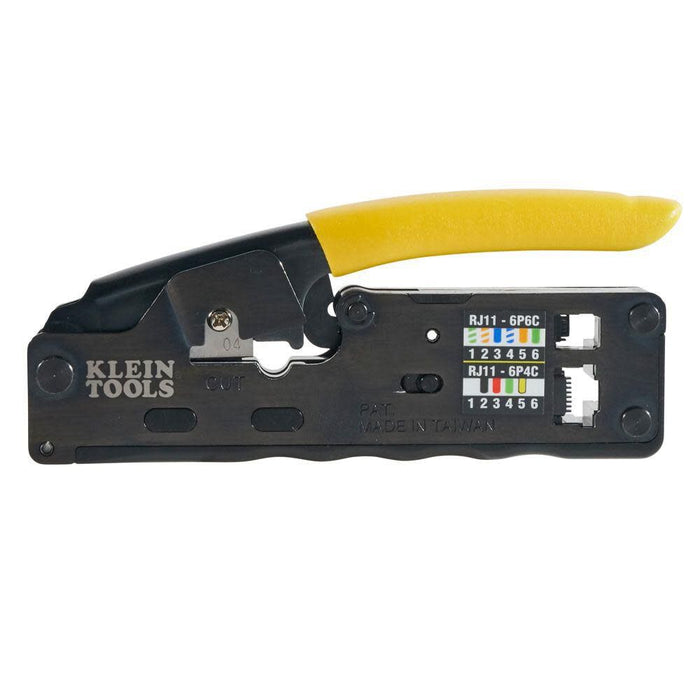 Klein Tools VDV226-107 Compact Ratcheting Modular Data Cable Crimper / Wire Stripper / Wire Cutter, CAT6, CAT5, CAT3, Flat-Satin Voice Cable