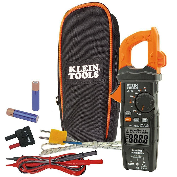 Klein Tools CL700 Auto Ranging Digital Clamp Meter, TRMS 600Amp, AC/DC Volts, Current, LoZ, Continuity, Frequency, NCVT, Temp, More, 1000V