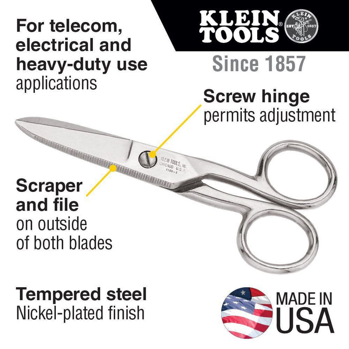 Klein Tools 2100-5 Electrician Scissors for Heavy-Duty Cutting, Made in USA, Corrosion Resistant, 5-1/4-Inch