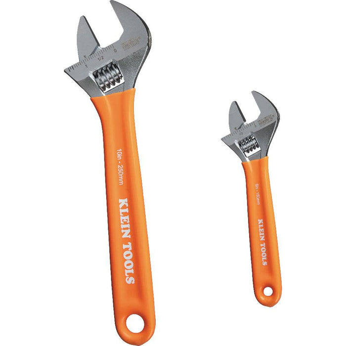 Klein Tools D5072 Adjustable Wrench Set, 6-Inch and 10-Inch Extra Capacity Forged Steel Wrenches, SAE and Metric Scales, 2-Piece