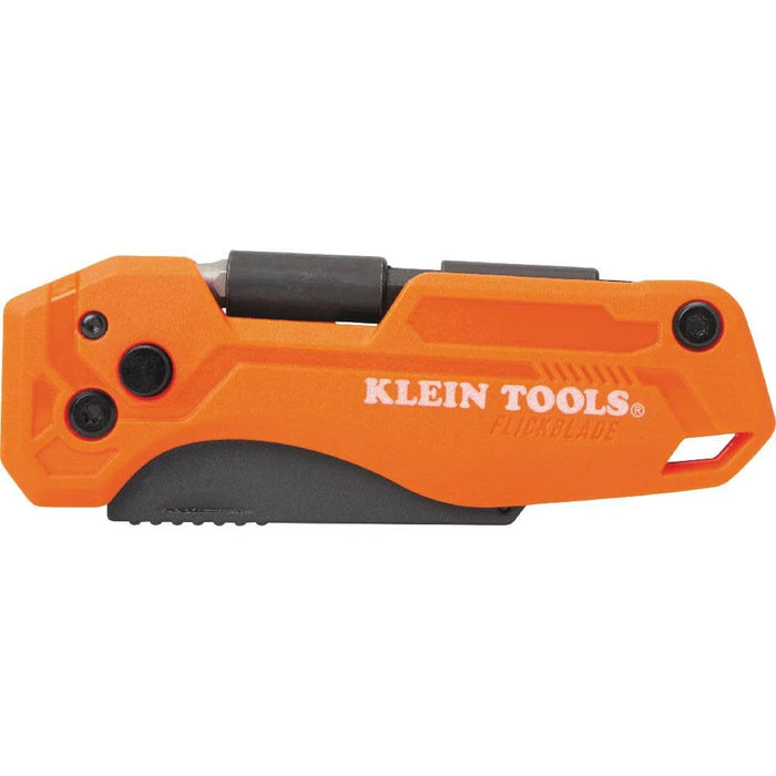 Klein Tools 44304 Folding FLICKBLADE Utility Knife, Compact, Removable Impact Driver, 1/4-Inch Nut Driver and 2 Phillips Bit