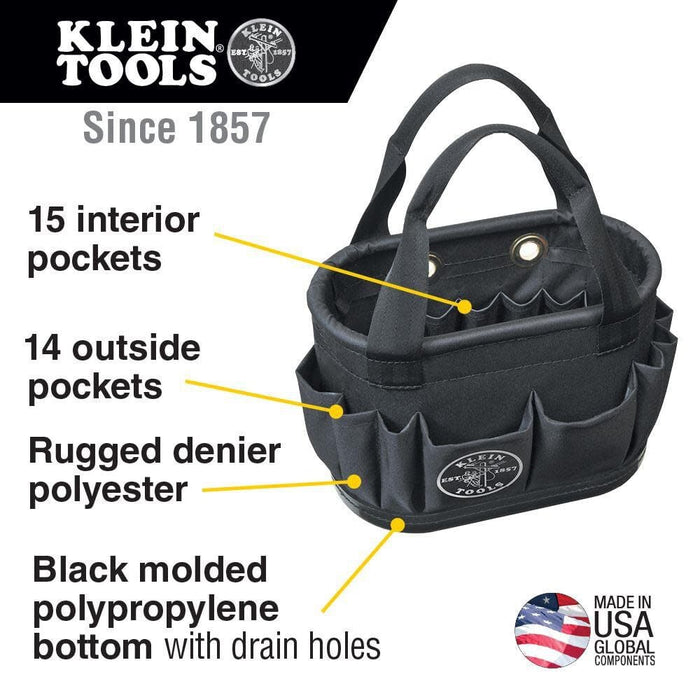 Klein Tools 5144BHB14OS Hard-Body Bucket, Aerial Oval Tool Bucket with Drain Holes, 29 Pockets