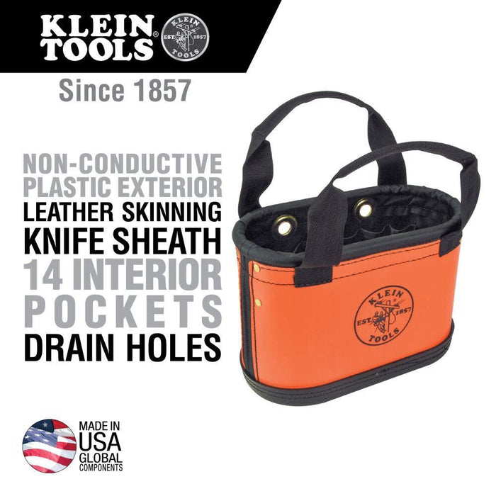 Klein Tools 5144HBS Hard-Body Bucket, Oval Tool Bucket Organizer with Knife Sheath and 14 Other Pockets, Orange/Black