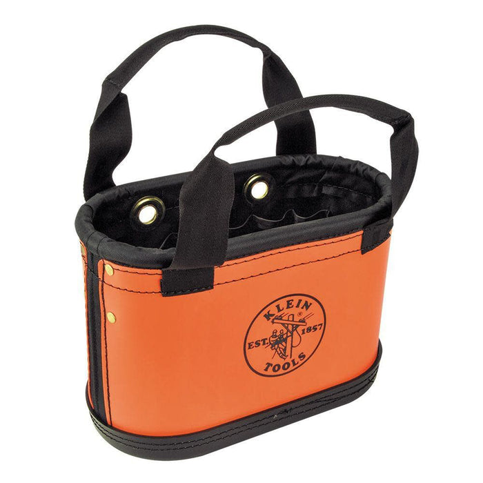 Klein Tools 5144HBS Hard-Body Bucket, Oval Tool Bucket Organizer with Knife Sheath and 14 Other Pockets, Orange/Black