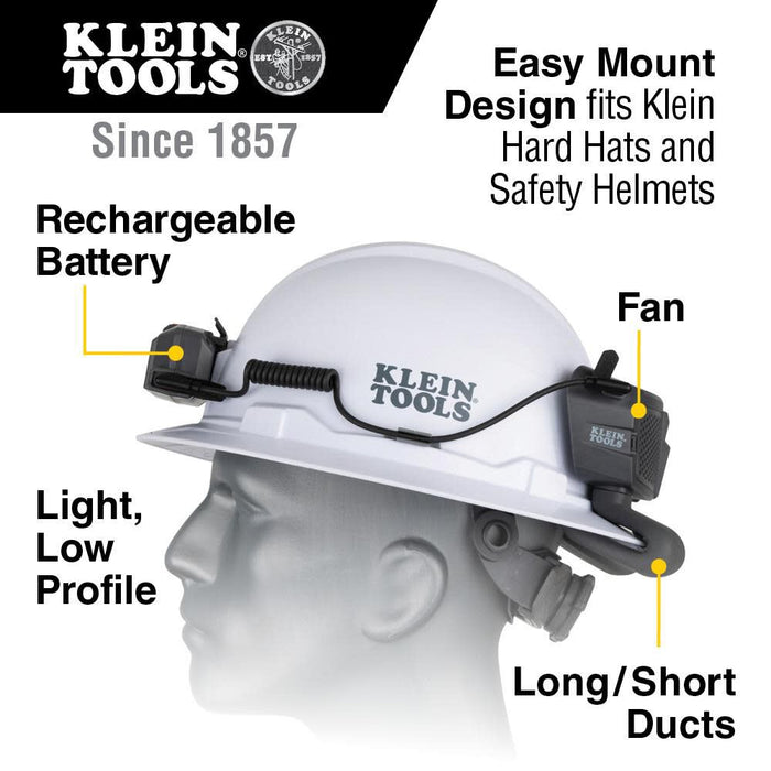 Klein Tools 60155 Portable Cooling Fan for Hard Hats and Safety Helmets, Powered by USB Rechargeable Battery to Cool Head, Neck, and Face