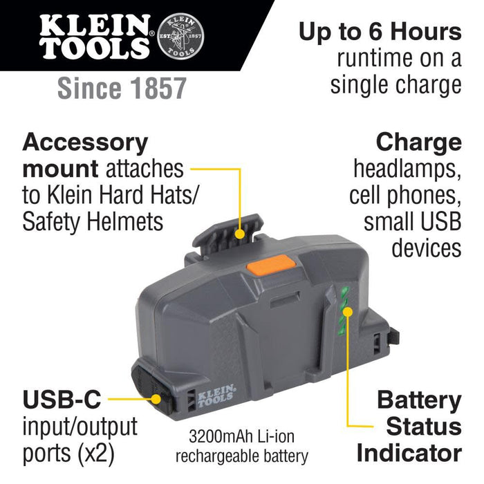 Klein Tools 60155 Portable Cooling Fan for Hard Hats and Safety Helmets, Powered by USB Rechargeable Battery to Cool Head, Neck, and Face