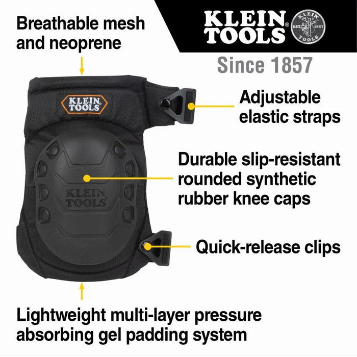 Klein Tools 60344 Knee Pads, Hinged Gel Knee Pads with Slip Resistant Rubber Caps, Quick-Release Clips and Adjustable Straps, Black