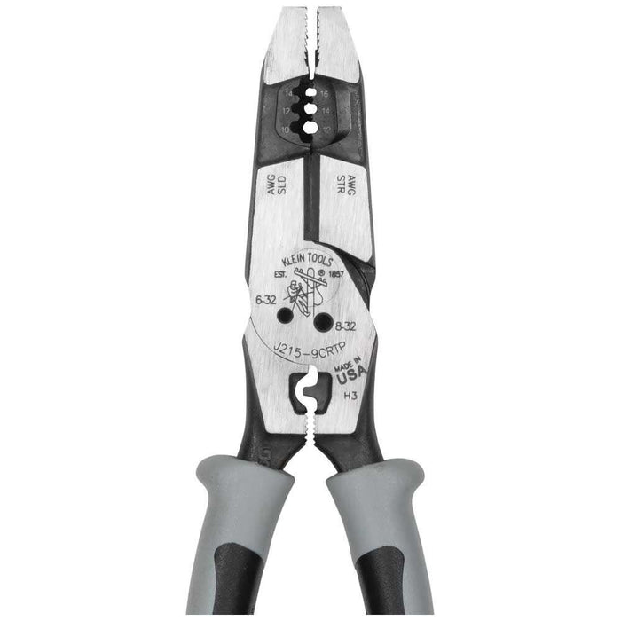 Klein Tools J2159CRTP Side Cutting Pliers, Made in USA, 9-Inch Journeyman High Leverage Hybrid Pliers with Crimper, Fish Tape Puller and Wire Stripper