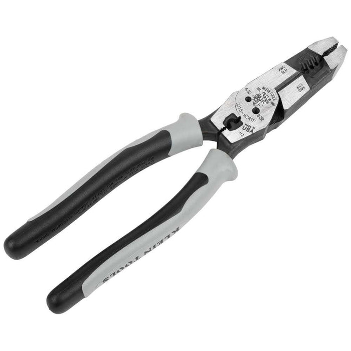 Klein Tools J2159CRTP Side Cutting Pliers, Made in USA, 9-Inch Journeyman High Leverage Hybrid Pliers with Crimper, Fish Tape Puller and Wire Stripper