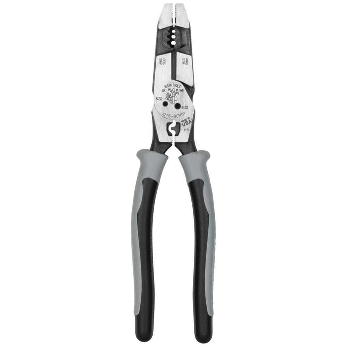 Klein Tools J2159CRTP Side Cutting Pliers, Made in USA, 9-Inch Journeyman High Leverage Hybrid Pliers with Crimper, Fish Tape Puller and Wire Stripper