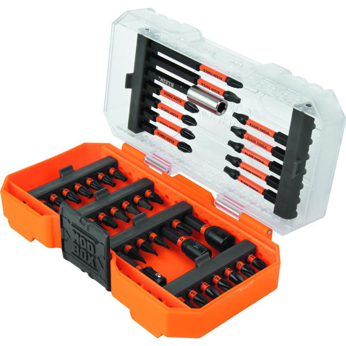 Klein Tools 33801 Impact Driver Bit Set with Magnetic Nut Drivers, ProFlex S2 Steel Phillips, Slotted, Square, TORX Bits with Case, MODBox Compatible, 40-Piece