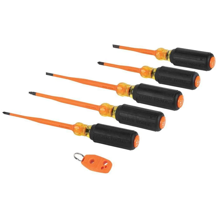 Klein Tools 33736INS Insulated Screwdriver Set, 1000V Slim-Tip Driver with Phillips, Cabinet and Square Bits and a Magnetizer, 6-Piece