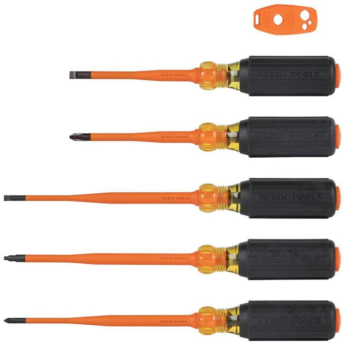 Klein Tools 33736INS Insulated Screwdriver Set, 1000V Slim-Tip Driver with Phillips, Cabinet and Square Bits and a Magnetizer, 6-Piece