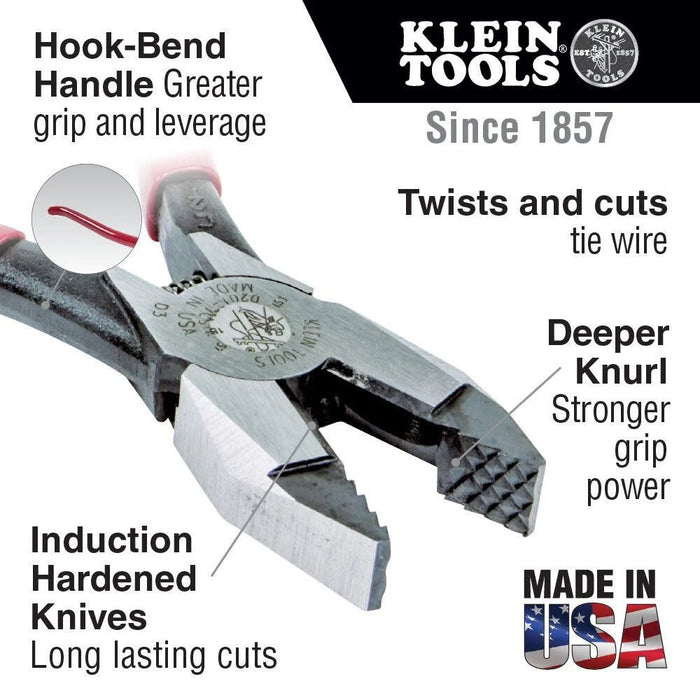 Klein Tools D201-7CSTA Linesman Pliers, Side Cutters with Spring Loaded Action, Ironworker Pliers have Aggressive Knurl and Tempered Handles