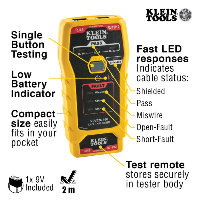 Klein Tools VDV526-100 Network LAN Cable Tester, VDV Tester, LAN Explorer with Remote