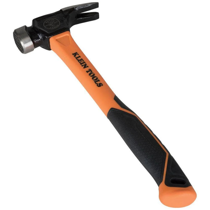 Klein Tools 832-26 Lineman's 26-Ounce Claw Milled Hammer, Fiberglass Handle, Heavy Duty for Utility Poles, Milled Face, High Visibility Orange