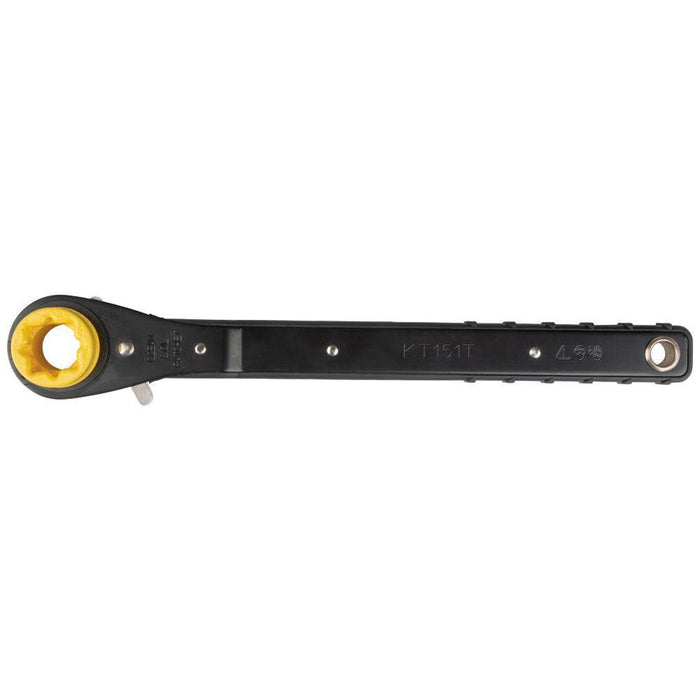 Klein Tools KT151T Lineman's Ratcheting Wrench with Bolt-Through Design, 3/4-Inch, 13/16-Inch, 1-Inch x 1-1/8-Inch Combination Square Socket