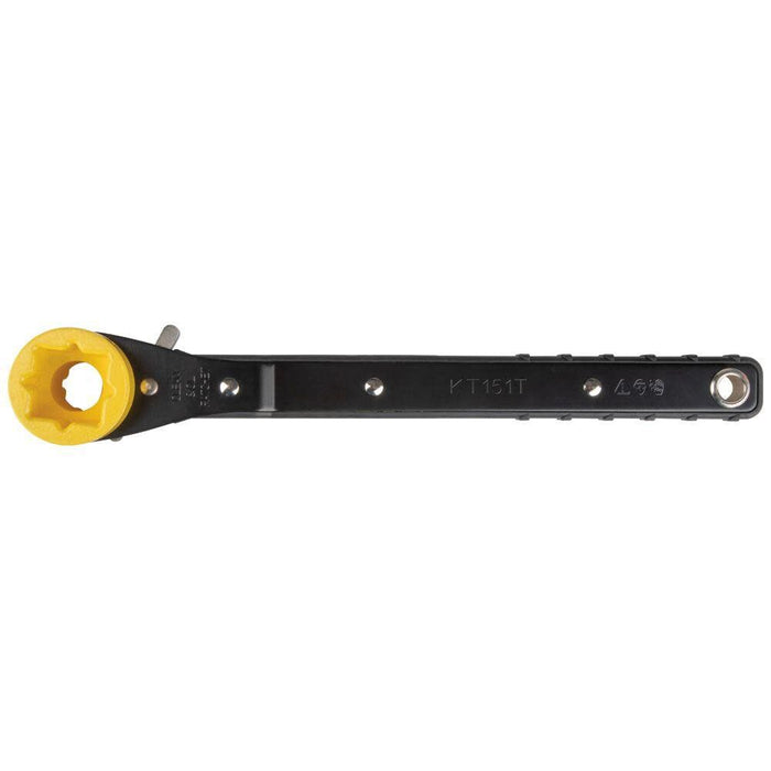 Klein Tools KT151T Lineman's Ratcheting Wrench with Bolt-Through Design, 3/4-Inch, 13/16-Inch, 1-Inch x 1-1/8-Inch Combination Square Socket