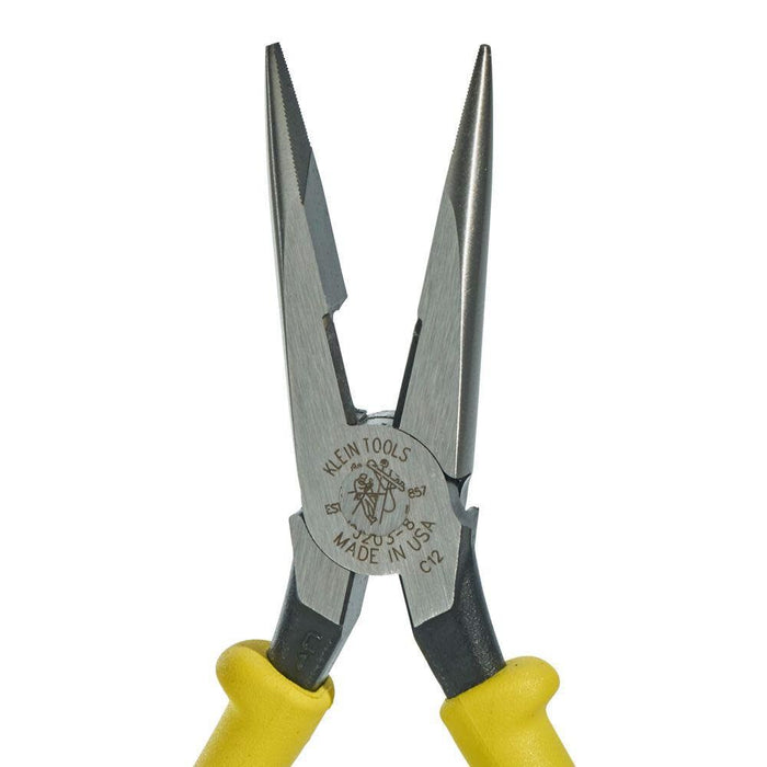 Klein Tools J203-8 8-Inch Needle Nose Pliers, Heavy Duty Cutting, Extended Handles, High Leverage, Induction Hardened with Hot-Riveted Joint