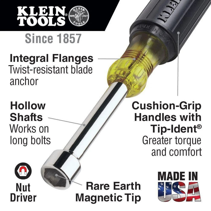 Klein Tools 631M Tool Set, Made in USA, Magnetic Nut Drivers Sizes 3/16, 1/4, 5/16, 11/32, 3/8, 7/16 and 1/2-Inch on 3-Inch Full Hollow Shaft, 7-Piece