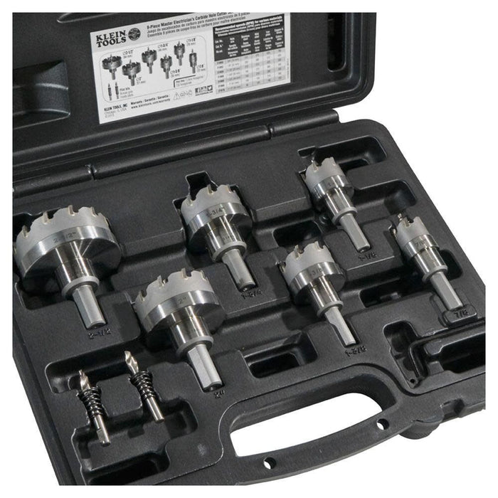 Klein Tools 31873 Heavy Duty Hole Cutter Kit, Includes Carbide Hole Cutters and 2 Pilot Bits in Rust-Proof Molded Plastic Case, 8-Piece