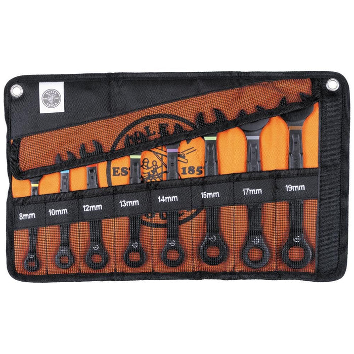 Klein Tools 69408MG Metric Ratcheting Combination Wrench Set, 8 to 19 mm, 90-Tooth Steel Alloy with Foam Pouch, 8-Piece