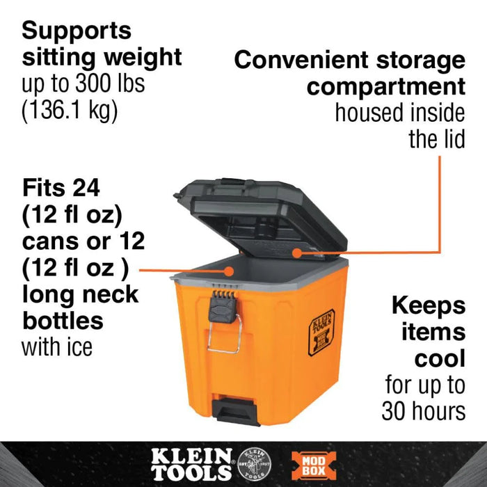 Klein Tools 62204MB MODbox Cooler, 17-Quart Insulated Cooler, Holds 24 Cans, Keeps Cool 30 Hours, Connects to MODbox Mobile Workstation