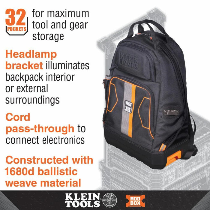 Klein Tools 62201MB MODbox Electrician's Tool Backpack, Customizable Mobile Workstation with 32 Pockets for Maximum Tool Storage